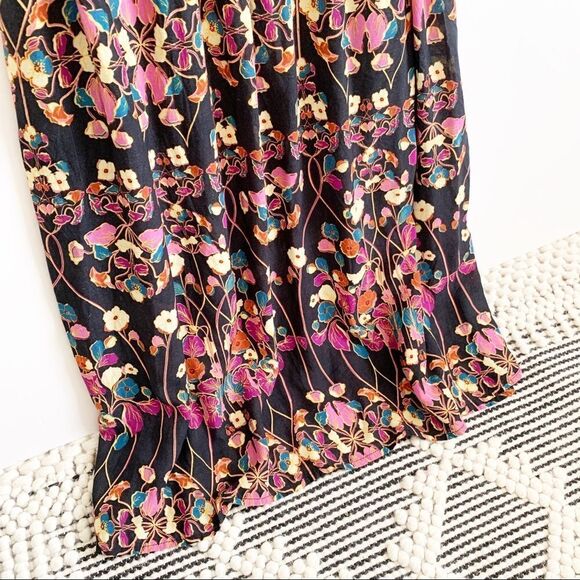Anthropologie Quilted Floral Maxi Dress Black Size XS Flowy Bohemian Square Neck - Picture 9 of 12